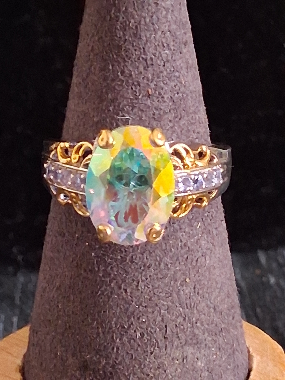 Vintage Style Mercury Mist Topaz Filigree Ring in Sterling Silver 18k Gold Sz 10